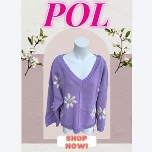 NWOT POL purple knit daisy sweater